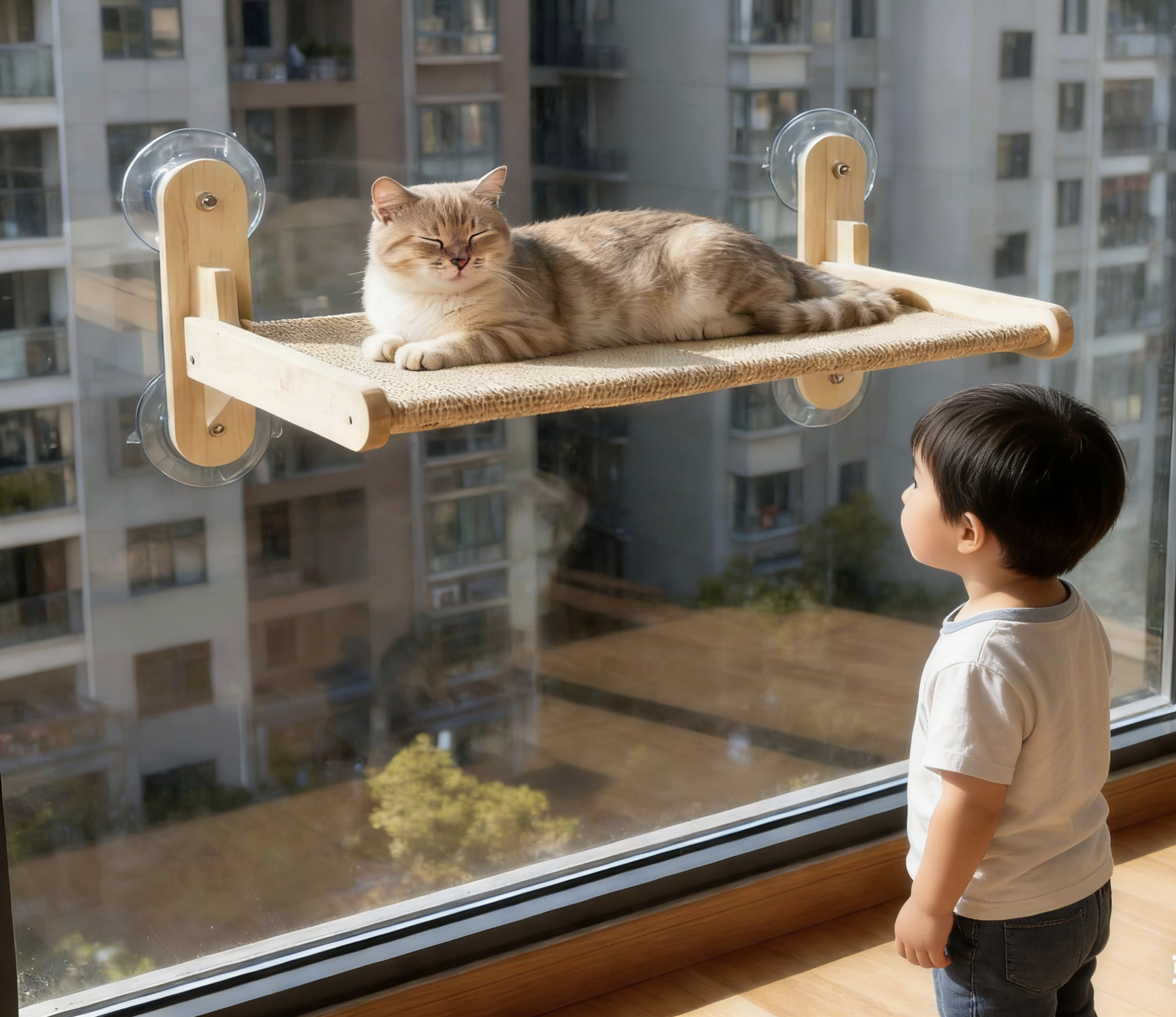 Indoor Hanging Cat Bed Wooden Cat Hammock Pet Portable Bed