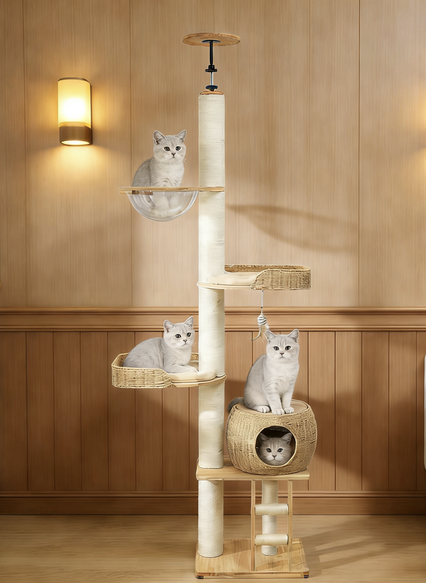 Adjustable Solid Wood Floor-to-Ceiling Cat Tree XH-CT040
